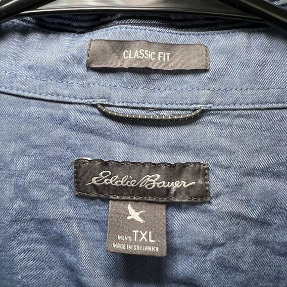 Eddie Bauer Classic Fit Short Sleeve Button Down Shirt Mens Size TXL XLT Blue - Picture 7 of 11